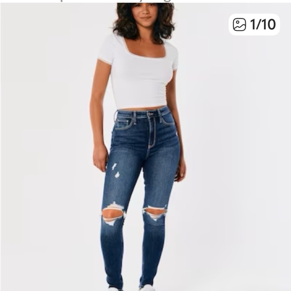 Hollister HIGH-RISE RIPPED MEDIUM WASH SUPER SKINNY JEANS sz 5L 27x31